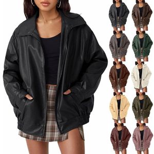 2025 femmes surdimensionné moto motard manteau Faux <span class=keywords><strong>cuir</strong></span> coupe-vent <span class=keywords><strong>veste</strong></span> pour automne tenues grande taille vêtements de mode - Product Image 5