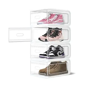 Nike Air Jordan — organisateur de chaussures, boîtes de rangement empilables bon marché, conteneurs en plastique Transparent, boîte de rangement de chaussures en blanc uni pour vente