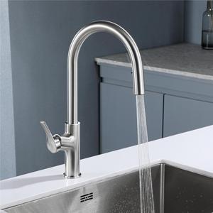 Jboyurn 304 Stainless Steel Kitchen Faucet Single Handle Pull Out <b>Spray</b> Deck <b>Mounted</b> Minimalist Style - Product Image 2