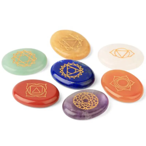 Reiki Healing Crystal <strong>Stones</strong> <strong>Engraved</strong> Symbols Holistic Balancing Polished Palm <strong>Stones</strong> 7 <strong>Chakra</strong> Set - Product Image 6