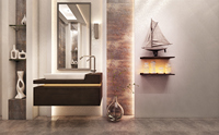 Ensemble de meubles de salle de bain bleu personnalisé, moderne, en acier inoxydable, résistant à l'eau, durable et écologique, avec miroir, armoire et lavabo