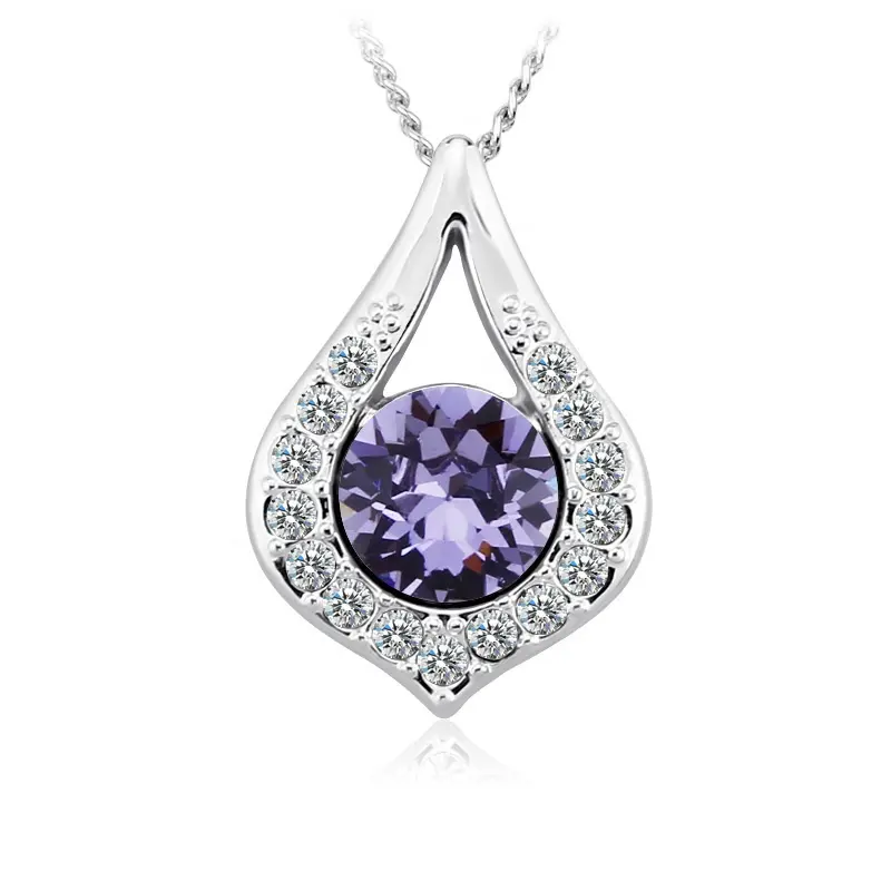OUXI 11434 New purple crystal fashion ladies jewelry 2022 necklace silver plated jewelry necklaces