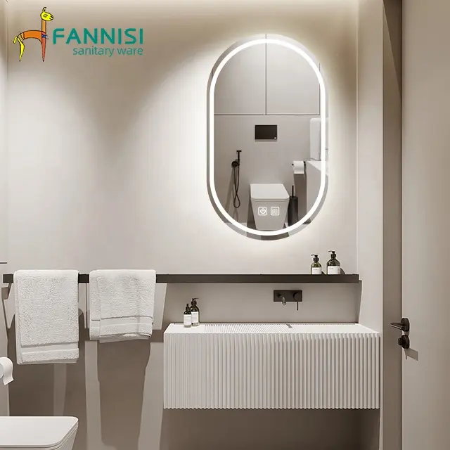 빌라 호텔 프로젝트 디자인 욕실 캐비닛 거울 활주로 모양 욕실 거울 led 빛