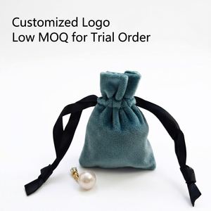 Custom Logo Printed Plush Cotton Velvet <b>Mini</b> Jewelry Fabric Drawstring <b>Bag</b> Velvet Wedding Favors <b>Bags</b> Packaging Dust <b>Bag</b> - Product Image 2
