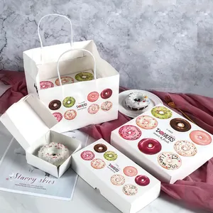 OMT özel Logo baskılı tasarım kağıt kartı kek tatlı Donut Donut ambalaj gıda sınıfı eko kutuları ekmek için dükkanı