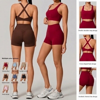 Ensemble de yoga 2 pièces léger pour femme grande taille : brassière de sport à col carré et short cycliste taille haute – Pack de vêtements de sport