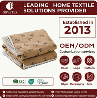 Couverture en flanelle Orvetex 100 % coton, style bohème moderne avec pompons, motif dessin animé rayé, idéale pour l'été et toutes les saisons