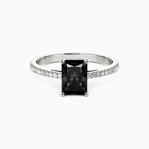 SGARIT-anillo de compromiso de moissanita negra de corte esmeralda, joyería fina, oro blanco de 14K, Diamante de moissanita de 1 quilate para hombres y mujeres