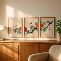 HAOWAI OEMODM 3pcs Seni Dinding Ginkgo Jepang, Cetakan Botani Japandi, Dekorasi Poster Bunga Ginkgo Vintage, Dekorasi Rumah Netral