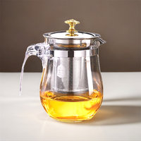 Cangkir Teh Kaca Borosilikat Stainless Steel Klasik Elegan 500ml, Tiupan Tangan, Tahan Panas, Dilengkapi Filter, Desain Bunga