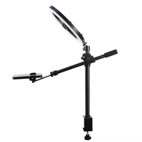 Kit Lampu Cincin LED Studio yang Dipasang di Meja dengan Penyangga Ponsel untuk Siaran Langsung Video Vlogging Fotografi Pencahayaan