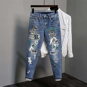 Pantalones <span class=keywords><strong>Vaqueros</strong></span> Ajustados Azules de Diseñador, Venta Directa de Fábrica, para Hombre y <span class=keywords><strong>Mujer</strong></span>, <span class=keywords><strong>Vaqueros</strong></span> Elásticos Rotos de Corte Ajustado para Ambos Géneros - Product Image 3
