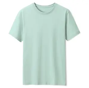 Grosir pria wanita sederhana warna Solid leher bulat pria musim panas lengan pendek kaus katun kaos atasan baju T-shirt