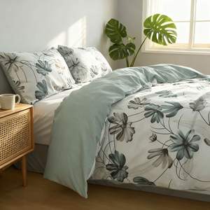 Factory Custom Soft and Breathable <b>Polyester</b> <b>Fiber</b> Home Three-piece Bed Set with Elegant Lotus Flower Pattern for Modern Bedroom - Product Image 2