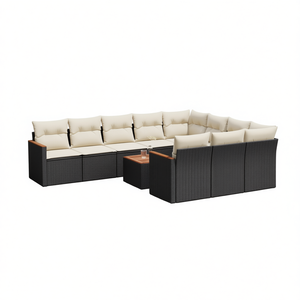 Ensemble de canapés de jardin en rotin noir, grand mobilier d'extérieur 10 places, design contemporain, pieds réglables - Product Image 1