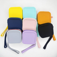 Petit sac carré en silicone avec fermeture éclair, couleur unie, portable, multifonctionnel, pour le rangement des cosmétiques, résistant aux chutes