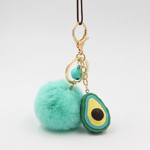 Porte-clés mignon en forme d'avocat pour femmes, pendentif pour sac de voiture, porte-clés en carton, cadeau pour femmes et filles, porte-clés en fausse fourrure avec <span class=keywords><strong>pompon</strong></span> - Product Image 1