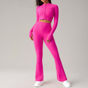 Bộ đồ tập thể thao nữ gồm áo khoác ngắn và quần legging cạp cao, chất liệu co giãn cao, thoải mái, hợp thời trang, mẫu mới năm 2025, thích hợp cho phòng tập. - Product Image 1