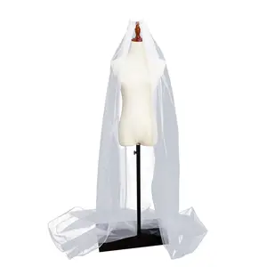 V203 White Single Layer plain Wedding veil Cut Edge One Layer Style long cathedral Bridal Veils