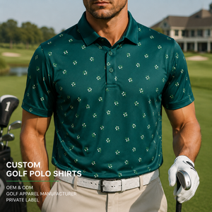 Camiseta de Polo de Golf con Estampado de Trébol Personalizada para Hombre, Ropa de Golf Elástica que Absorbe la Humedad, Fabricante de Marca Privada OEM ODM - Product Image 1