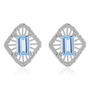 9 Pendientes Personalizados de Topacio Azul Natural de 4*6mm, Geométricos y Huecos, con Piedras Preciosas de Color, Plata 925, Hipoalergénicos - Product Image 1