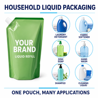 Pochettes de recharge personnalisées pour adoucissant textile, détergent et liquide lessive, avec bec verseur, format stand-up, vente en gros