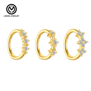AE093 Boucles d'oreilles créoles tendance en argent sterling S925, motif étoile et trèfle à quatre feuilles, pour femme, cadeaux d'anniversaire, usage <span class=keywords><strong>quotidien</strong></span> - Product Image 1