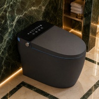 WC intelligent haut de gamme gris mat allongé, monobloc sans réservoir, avec bouclier en mousse, bidet, chasse d'eau automatique, siège chauffant, séchoir à air