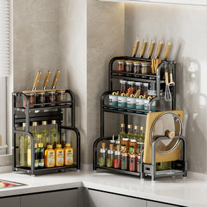 ชั้นวางเครื่องเทศหลายชั้น สแตนเลส สำหรับวางบนเคาน์เตอร์ พร้อมถาดรองน้ำ สำหรับจัดเก็บในครัว - Product Image 3