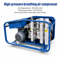 Compresseur d'air électrique portable à 3 cylindres avec arrêt automatique, refroidi par air, haute pression, conforme EN12021, pour remplissage de SCBA