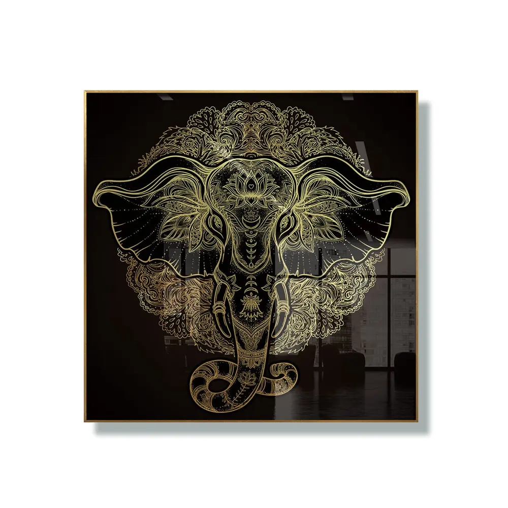 Religious Golden Elephant Decorative Paintings Crystal Porcelain Buddha Picture Lord Ganesha Wall Art For Home Decoration