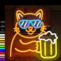 Enseigne néon LED Cool Beer Cat avec lunettes de soleil - Décoration murale amusante pour pub, bar, cave à homme et club-house