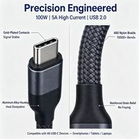 Câble tressé USB-C vers USB-C 100W, charge rapide 5A, cordon de type C en nylon tressé, câble de synchronisation de données pour ordinateurs portables, tablettes, smartphones