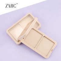 Boîtier compact 2 couleurs nude avec fenêtre transparente pour poudre, palette de blush, fard à paupières et illuminateur, et emballage personnalisable avec logo