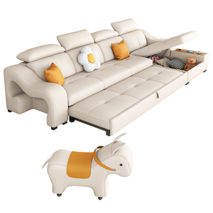 Cream Style Modern Minimalist Internet Celebrity Small Living Room New <strong>Sofa</strong> <strong>Bed</strong> cat Scratch <strong>Leather</strong> Retractable <strong>Storage</strong> - Product Image 2