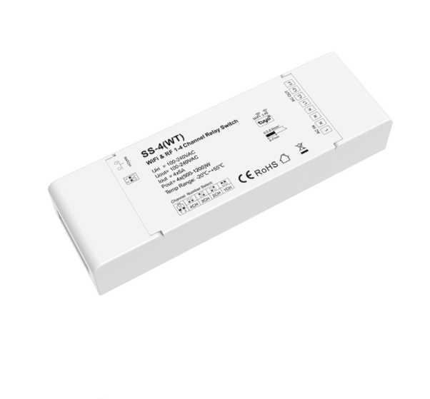 Skydance 100-240VAC 4CH*5A WiFi & RF 1-4 Channels Smart Relay Switch SS-4(WT) Tuya/Voice Control for Led Lighting