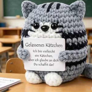 Peluche de <span class=keywords><strong>Gato</strong></span> Tabby de Ganchillo Suave con Tarjeta de Ánimo, Figura de Gatito Positiva Hecha a Mano para Decoración de Oficina y Dormitorio - Product Image 4