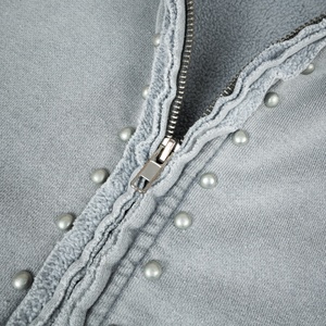 Cardigan à capuche <span class=keywords><strong>pour</strong></span> homme en polaire chaude personnalisé, épais, avec rivets et surpiqûres inversées, OEM - Product Image 3