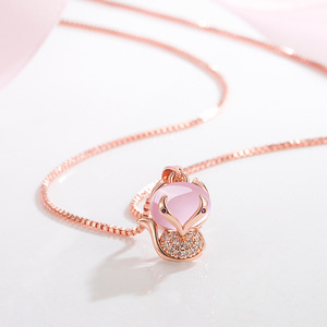Korean Version New Cute Zircon <strong>fox</strong> Pendant Sweet Hibiscus Stone <strong>fox</strong> <strong>Necklace</strong> for Women - Product Image 4