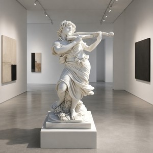 Estatua de Violinista Tallada a Mano <span class=keywords><strong>en</strong></span> Mármol Blanco, Obra Maestra Neoclásica Duradera para Interiores de Lujo <span class=keywords><strong>en</strong></span> Salas de Estar e Iglesias - Product Image 4