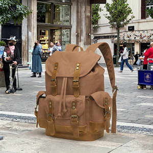 Chất Lượng Cao Người Đàn Ông Cổ Điển Của Rucksack Sáp Vải Ba Lô Chống Thấm Nước Chuỗi Cho Mùa Đông Ngoài Trời Đi Bộ Đường Dài Cắm Trại Thời Trang Dây Kéo - Product Image 3