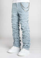 Jean pour homme Y2K, coupe slim évasée, déchiré et vieilli, en denim bleu délavé, streetwear personnalisé de haute qualité, OEM ODM, collection 2026