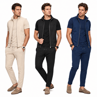 Ensemble de survêtement 3 pièces pour homme en coton mercerisé : T-shirt, pantalon de survêtement et gilet – Vêtements de sport décontractés et athleisure personnalisables avec logo – Vente en gros