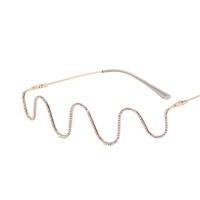 Novedad: Gafas Decorativas de Cristal con Diamantes de Imitación para Mujer, sin Lentes, Montura Metálica Ondulada con Incrustaciones de Diamantes