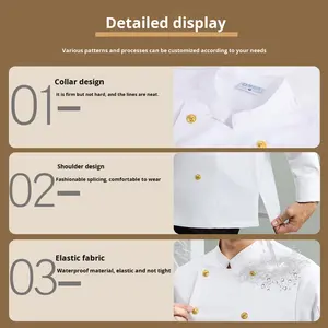 Uniforme de barman haut de gamme pour hommes et femmes, uniforme de <span class=keywords><strong>chef</strong></span> cuisinier exécutif, vêtements de travail de <span class=keywords><strong>chef</strong></span> cuisinier, polyester gaufré - Product Image 2