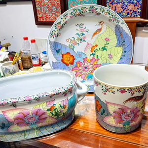 Antique chinois <span class=keywords><strong>peint</strong></span> à la main feuille <span class=keywords><strong>de</strong></span> tabac motif décoratif porcelaine intérieur <span class=keywords><strong>fleur</strong></span> Vase Pack extérieur jardin planteur Pots - Product Image 1