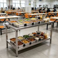 Table de travail robuste à 2 niveaux pour atelier, cantines scolaires et d'entreprise, cuisine de restauration en acier inoxydable, table de travail pour hôtel avec étagères