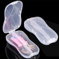 Boîte de rangement transparente pour cuillères d'apprentissage pour bébé SUNSHING, anti-poussière, boîte de rangement pour enfants, ensemble de cuillères et de fourchettes en silicone PP, boîte d'emballage