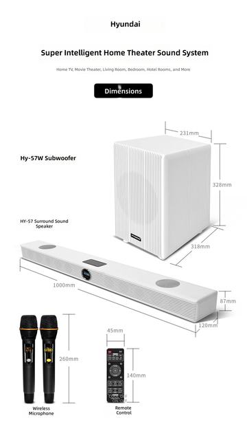 Best Seller HY-57 2.1CH Bluetooth Soundbar Dual Wireless Microphones & Remote Control For TV Family Party