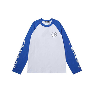 Op maat gemaakte hoogwaardige casual contrast raglan shirts met lange mouwen, katoenen zeefdruk, oversized ribkraag T-shirts voor heren - Product Image 1